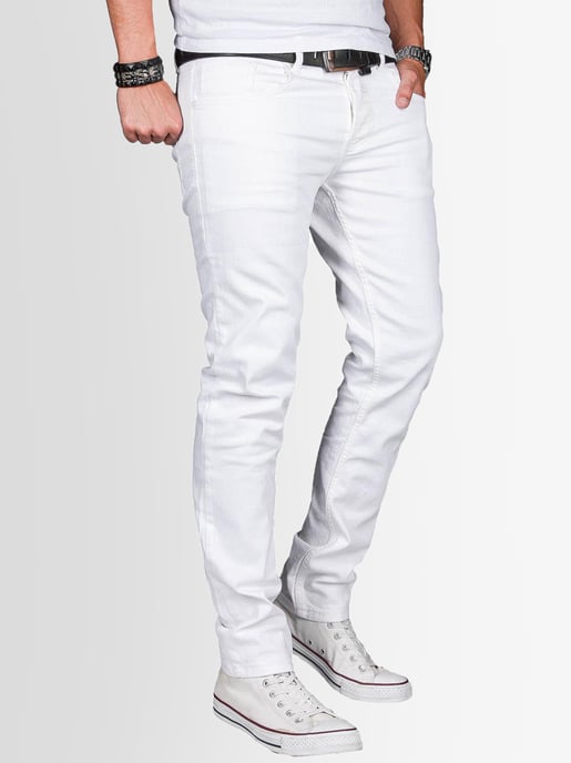 A. Salvarini Vaqueros de Hombre Slim Fit Elástico 5 Bolsillos – Blanco - Image 3