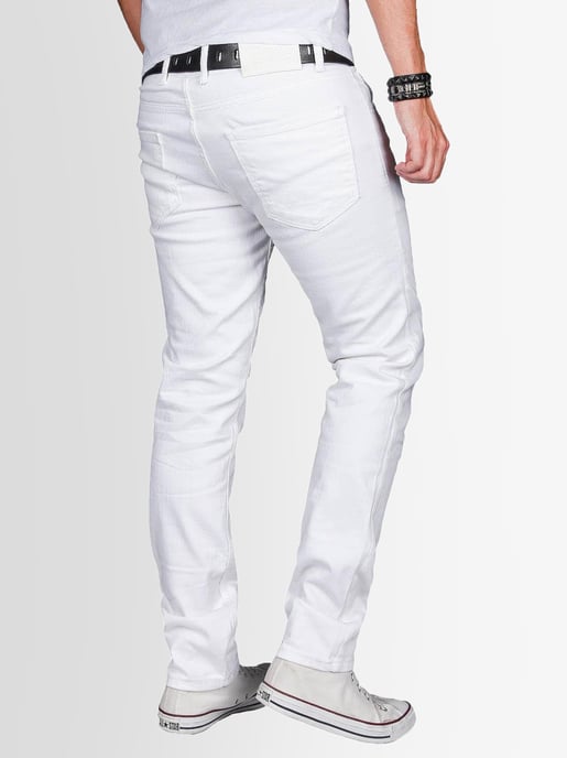 A. Salvarini Vaqueros de Hombre Slim Fit Elástico 5 Bolsillos – Blanco - Image 4