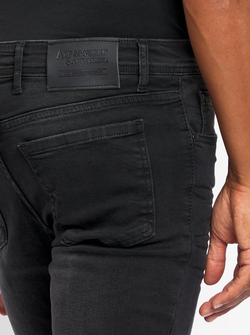 A. Salvarini Vaqueros de Hombre Slim Fit Elástico 5 Bolsillos – Negro Envejecido - Image 4