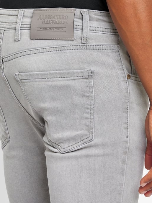A. Salvarini Vaqueros de Hombre Slim Fit Elástico 5 Bolsillos – Gris Claro - Image 4