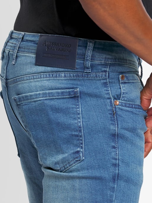 A. Salvarini Vaqueros de Hombre Slim Fit Elástico 5 Bolsillos – Azul Claro - Image 4