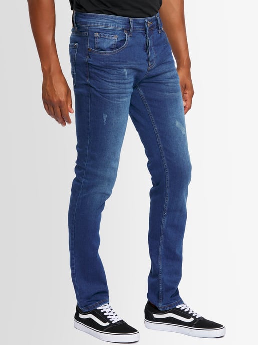 A. Salvarini Vaqueros de Hombre Slim Fit Elástico 5 Bolsillos – Azul Estilo Usado - Image 3
