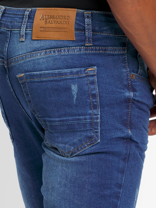 A. Salvarini Vaqueros de Hombre Slim Fit Elástico 5 Bolsillos – Azul Estilo Usado - Image 4