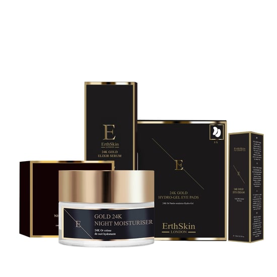 SÉRUM ELIXIR ANTIARRUGAS ORO 24K + HIDRATANTE DE NOCHE ANTIARRUGAS ORO 24K + CREMA CONTORNO DE OJOS ORO 24K + COLÁGENO ORO BAJO LOS OJOS ORO 24K - 5X2 BOLSITAS - Image 1