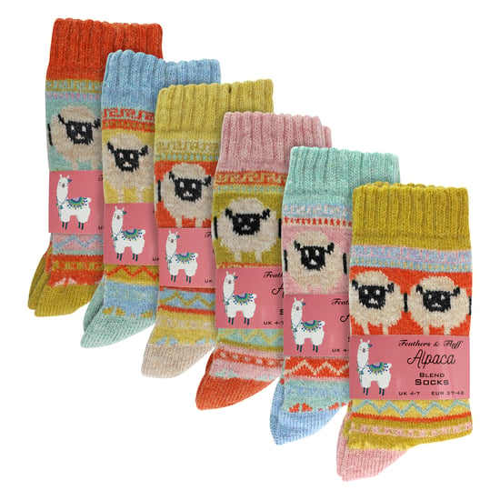 Paquete de 6 calcetines de alpaca para mujer con dibujo de oveja - Image 2