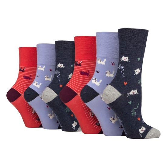 6 Pares Señoras NO ELASTIC Algodón Rico Vida Silvestre Perros Gatos Patterned Calcetines - Image 1