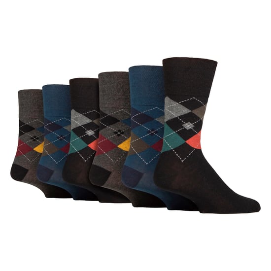 Lote de 6 calcetines de algodón no elásticos con dibujo cuadrado para hombres con mala circulación - Image 1