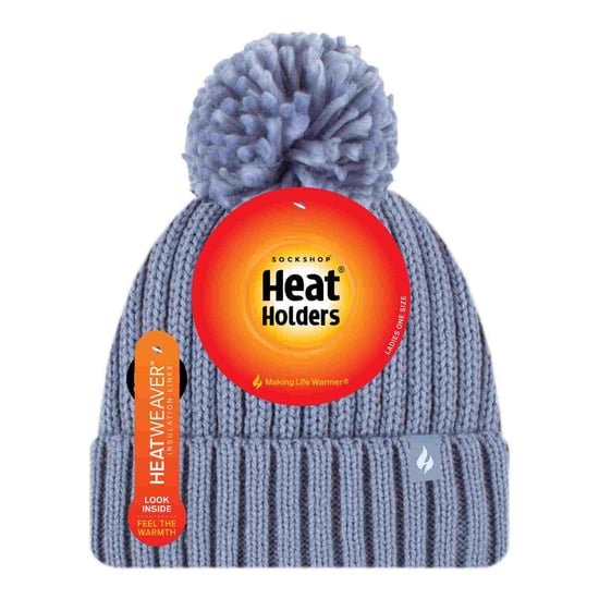 Señoras acanalado manguito térmico aislado invierno Pom Pom Bobble Hat - Image 2