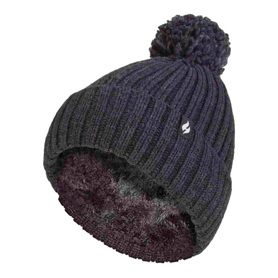 Señoras acanalado manguito térmico aislado invierno Pom Pom Bobble Hat - Image 1