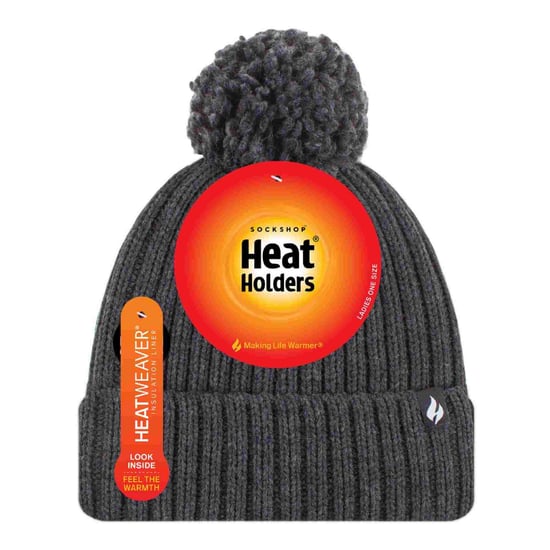 Señoras acanalado manguito térmico aislado invierno Pom Pom Bobble Hat - Image 2