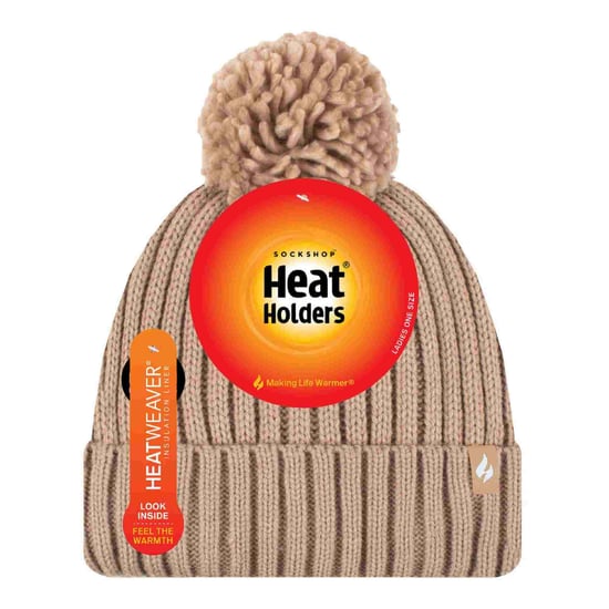 Señoras acanalado manguito térmico aislado invierno Pom Pom Bobble Hat - Image 2