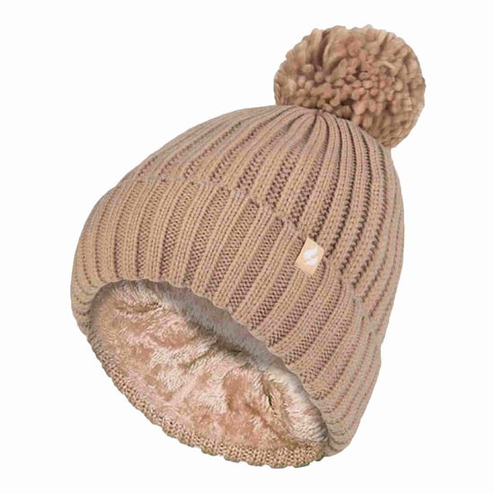 Señoras acanalado manguito térmico aislado invierno Pom Pom Bobble Hat - Image 1