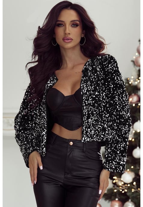 Chaqueta Cortada Abierta con Lentejuelas Negras - Image 1