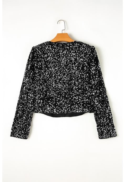 Chaqueta Cortada Abierta con Lentejuelas Negras - Image 2