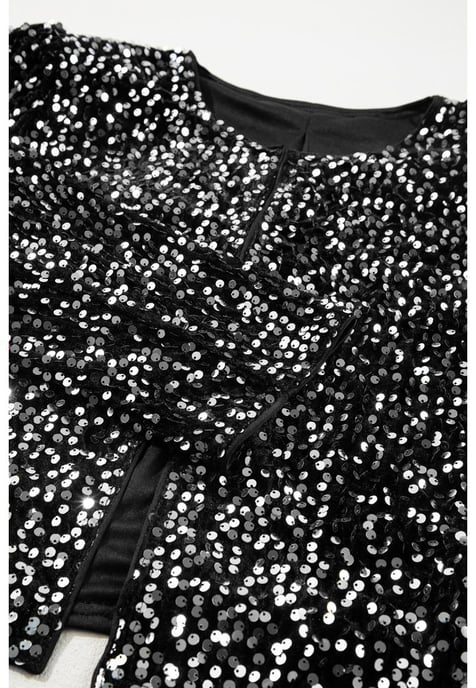 Chaqueta Cortada Abierta con Lentejuelas Negras - Image 3