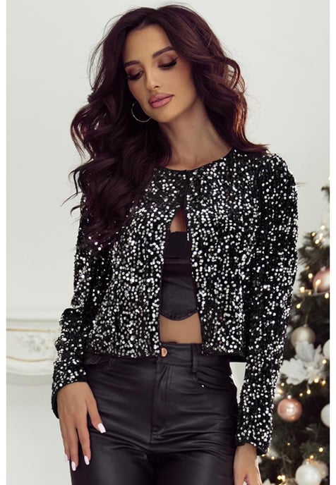 Chaqueta Cortada Abierta con Lentejuelas Negras - Image 5