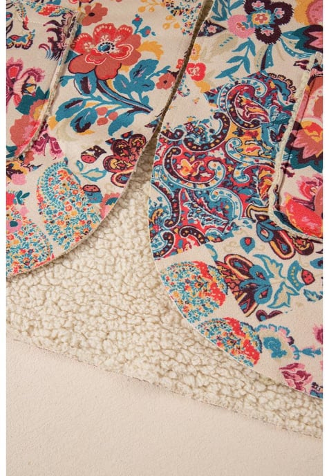 Chaqueta con capucha forrada de sherpa de paisley floral vintage en beige de - Image 2