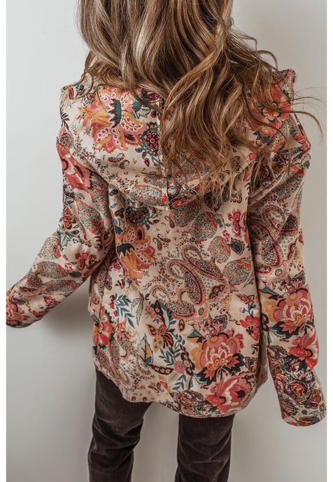 Chaqueta con capucha forrada de sherpa de paisley floral vintage en beige de - Image 4