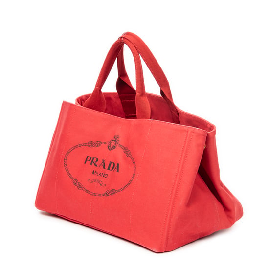 Prada Large Canapa Tote  en Rojo Lienzo - Image 2