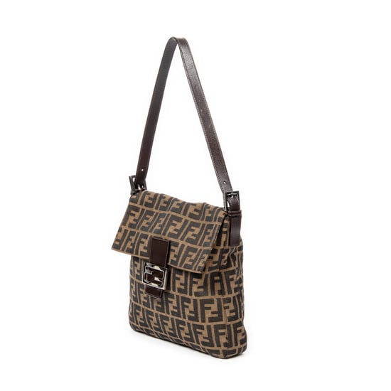 Fendi Square Shoulder Flap en Caqui/Marrón Oscuro Lienzo - Image 2