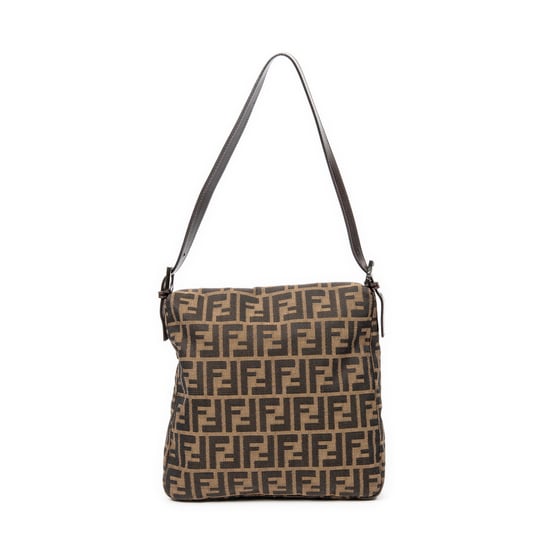 Fendi Square Shoulder Flap en Caqui/Marrón Oscuro Lienzo - Image 5