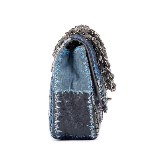 Chanel Ltd. Ed. Patchwork Classic Jumbo Flap 30 en Azul denim Lienzo - Image 5