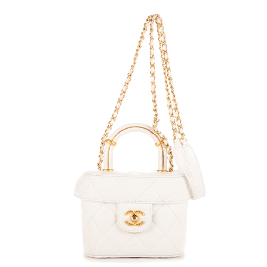 Chanel Vanity Top Handle Cosmetic Case Mini en Blanco Piel de becerro - Image 1