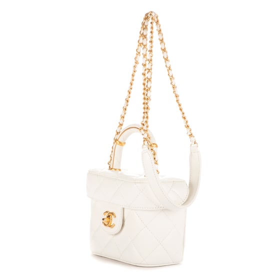 Chanel Vanity Top Handle Cosmetic Case Mini en Blanco Piel de becerro - Image 2