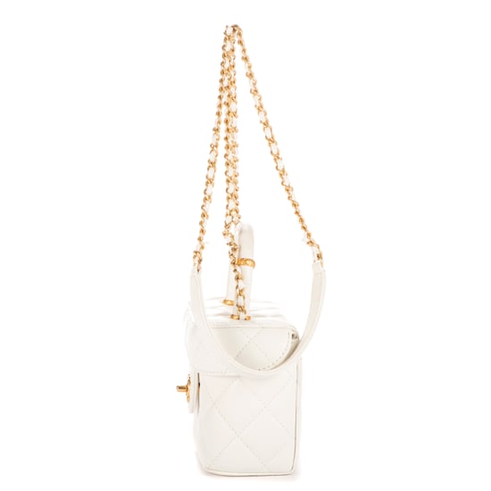 Chanel Vanity Top Handle Cosmetic Case Mini en Blanco Piel de becerro - Image 3