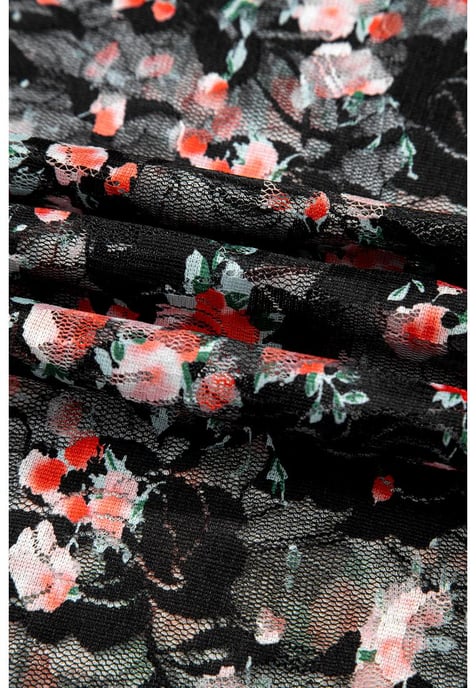 Top de Manga Larga Sheer de Red Floral Negra - Image 4