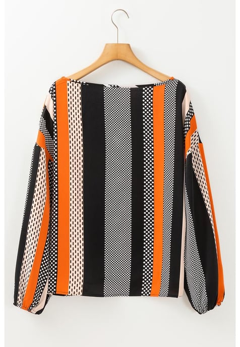 Blusa de manga abullonada con estampado de rayas verticales y lunares naranjas de  - Image 2