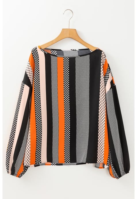 Blusa de manga abullonada con estampado de rayas verticales y lunares naranjas de  - Image 4