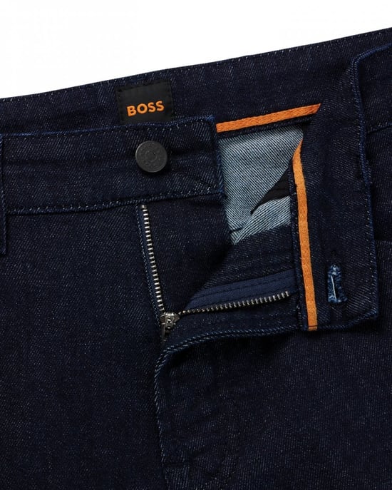 BOSS Orange Re.Maine Mens Regular Fit Dark Blue Comfort-Stretch Denim Jeans - Image 5