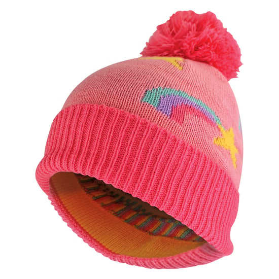 Girls Rainbow Beanie Hat with Bobble | Kids Warm Winter Hat with Pom Pom - Image 1