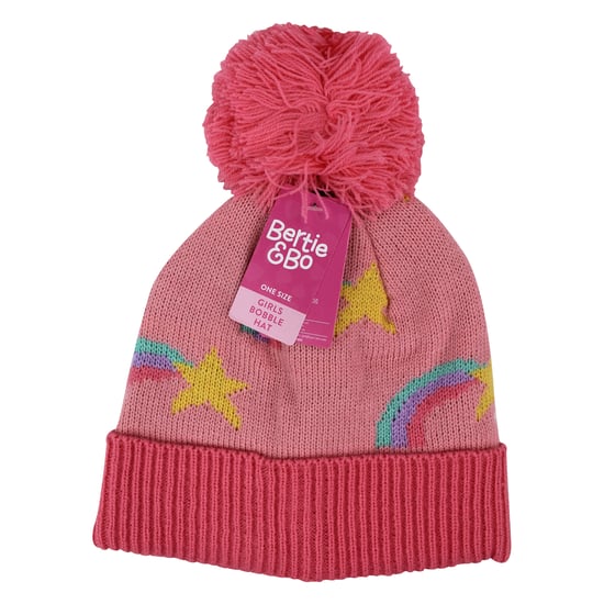 Girls Rainbow Beanie Hat with Bobble | Kids Warm Winter Hat with Pom Pom - Image 2