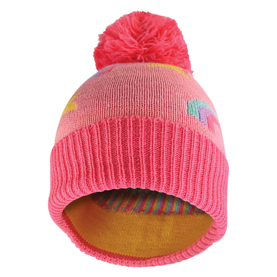 Girls Rainbow Beanie Hat with Bobble | Kids Warm Winter Hat with Pom Pom - Image 3