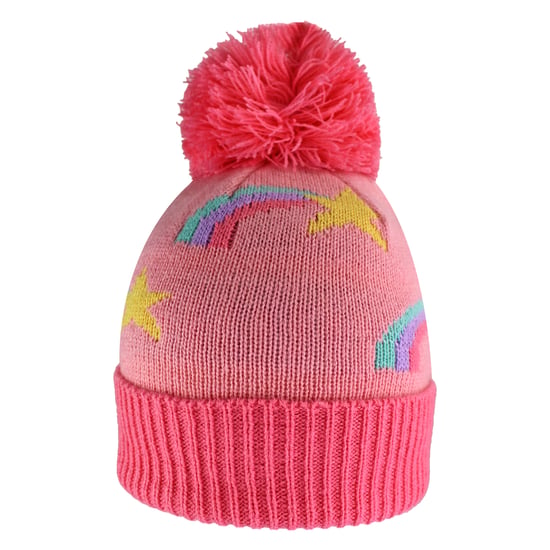 Girls Rainbow Beanie Hat with Bobble | Kids Warm Winter Hat with Pom Pom - Image 4