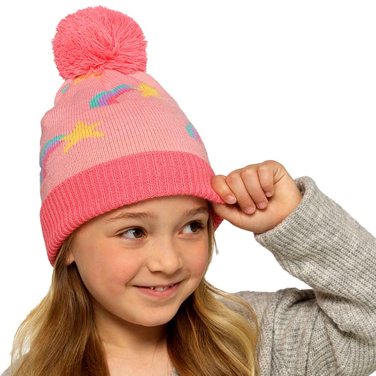 Girls Rainbow Beanie Hat with Bobble | Kids Warm Winter Hat with Pom Pom - Image 5