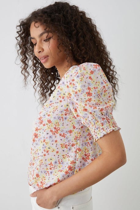 Multi Ditsy Shirred Hem Blouse - Image 2