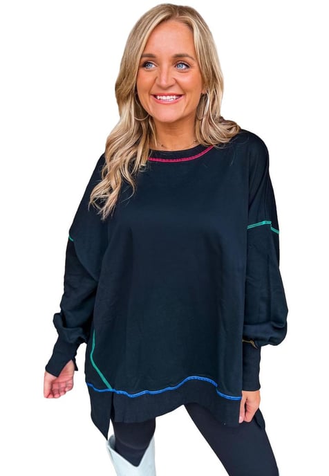 Sudadera Holgada Azura Exchange con Costuras en Contraste Negros - Image 2