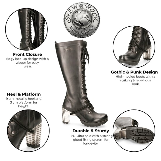 Botas góticas negras de tacón alto hasta la rodilla para mujer New Rock M-TR005-S1 - Image 2