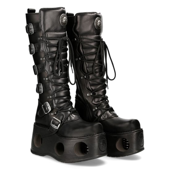 Botas góticas de cuero negro metalizado hasta la rodilla M-272-S2 Neptuno de New Rock - Image 3