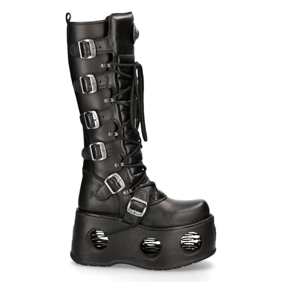 Botas góticas de cuero negro metalizado hasta la rodilla M-272-S2 Neptuno de New Rock - Image 4