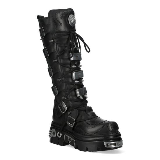 Botas góticas con púas de cuero negro hasta la rodilla M-161-C10 de New Rock - Image 1