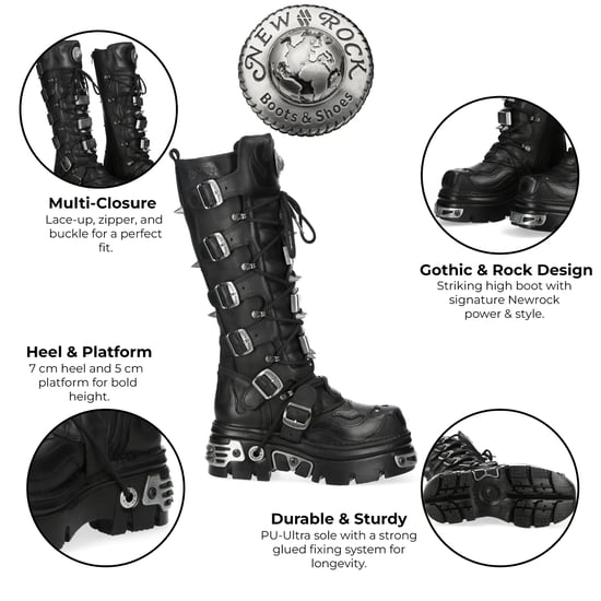 Botas góticas con púas de cuero negro hasta la rodilla M-161-C10 de New Rock - Image 2