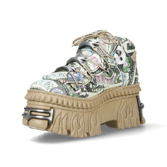 Botines de plataforma de cuero con estampado de billetes de dólar New Rock M-106WALL-C49 - Image 6