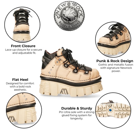 Botas de plataforma góticas de cuero beige M-106-S40 de New Rock - Image 2