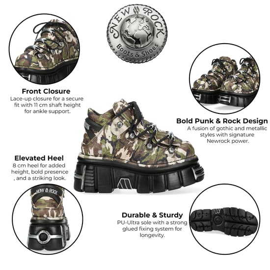 Botines góticos metalizados de cuero con camuflaje M-106-C169 de New Rock - Image 2