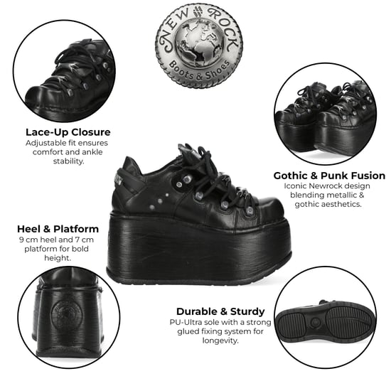 Botines góticos de plataforma gruesa de cuero negro M-120N-C96 de New Rock - Image 2