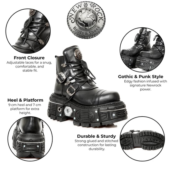 Botines de plataforma de combate góticos de cuero negro M-TANK007-S1 de New Rock - Image 2